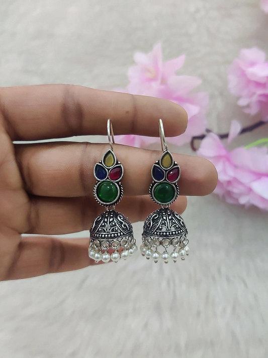 German Silver Jhumki Earrings #GE016 (Multi-1)