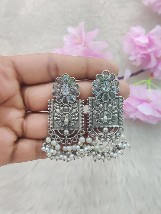 German Silver Flora Earrings #GE027 (White Monalisa Stone)