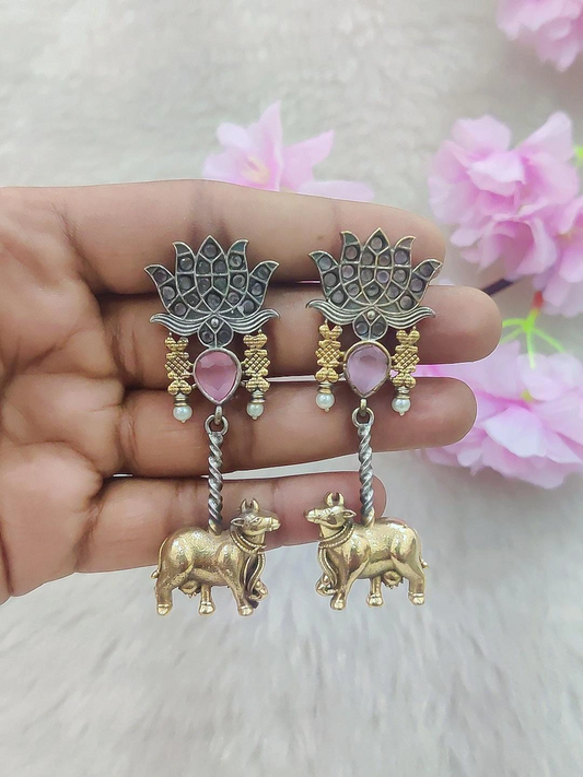 German Silver Hanging Earrings #GE028 (Pink Monalisa Stone)