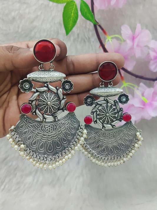 German Silver Earrings #GE002 (Red)