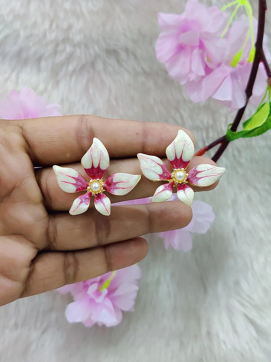 Floral Earrings #FE001 (White-Pink)