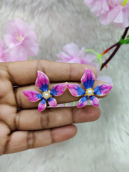 Floral Earrings #FE001 (Pink-Blue)