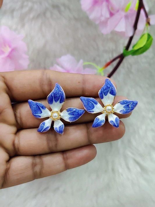 Floral Earrings #FE001 (Blue-White)