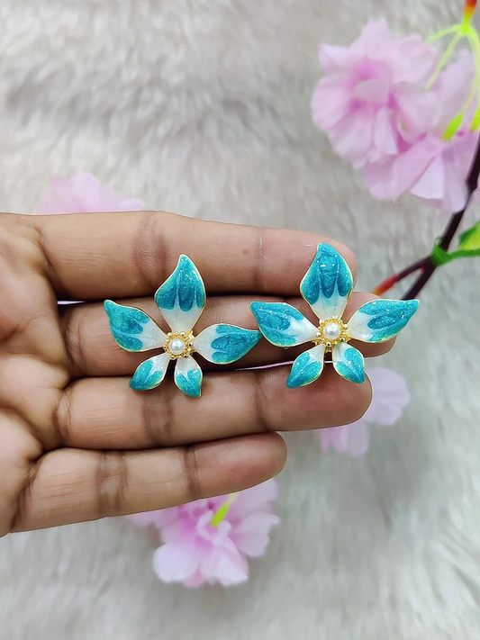 Floral Earrings #FE001 (SkyBlue-White)