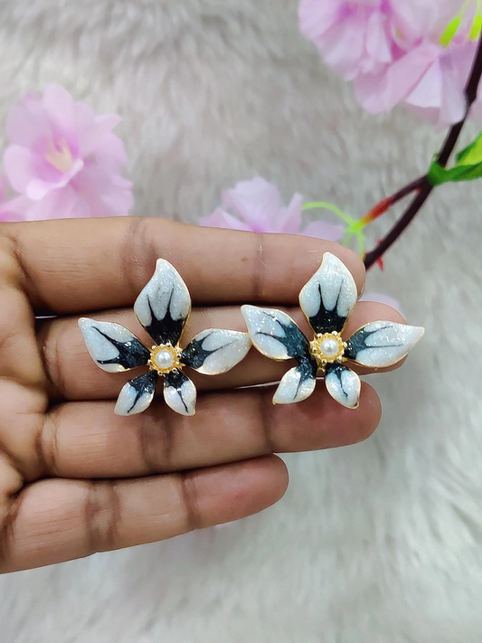 Floral Earrings #FE001 (White-Black)