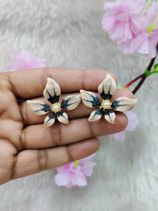 Floral Earrings #FE001 (GoldenWhite-Pink)