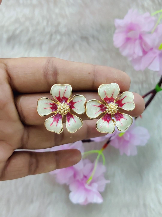 Floral Earrings #FE003 (White-Red)