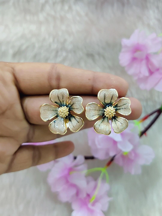 Floral Earrings #FE003 (GoldenWhite-Black)