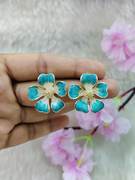 Floral Earrings #FE003 (SkyBlue-White)
