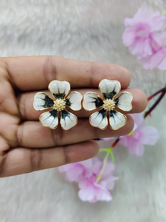 Floral Earrings #FE003 (White-Black)