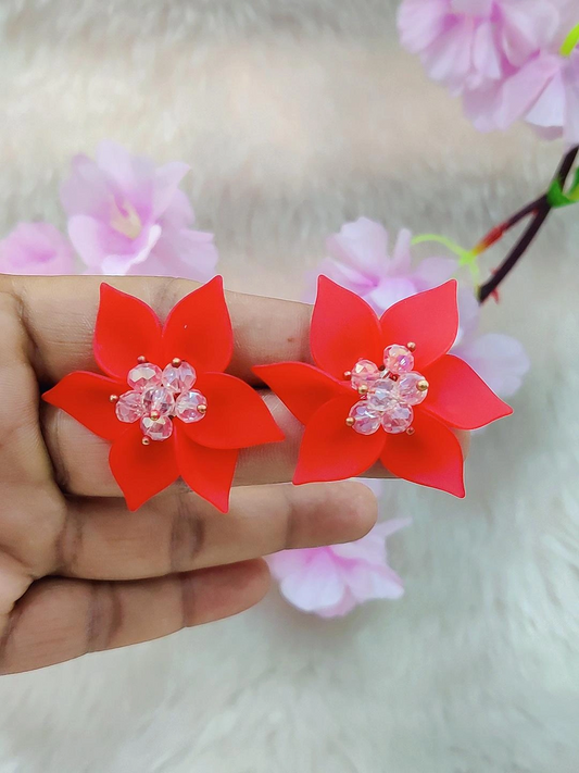 Floral Earrings #FE011 (Red)