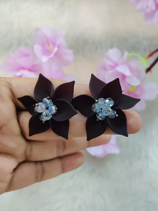 Floral Earrings #FE011 (Black)