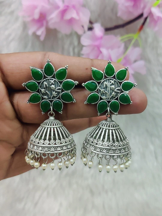 German Silver Earrings #GE032 (Green)