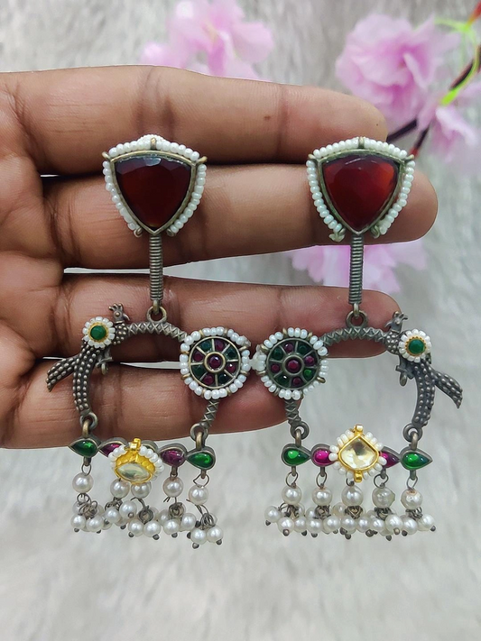 German Silver Earrings #GE033 (Red)