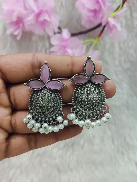German Silver Earrings #GE039 (Pink)