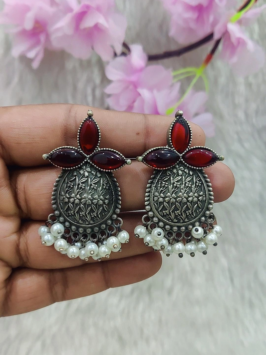 German Silver Earrings #GE039 (Red)