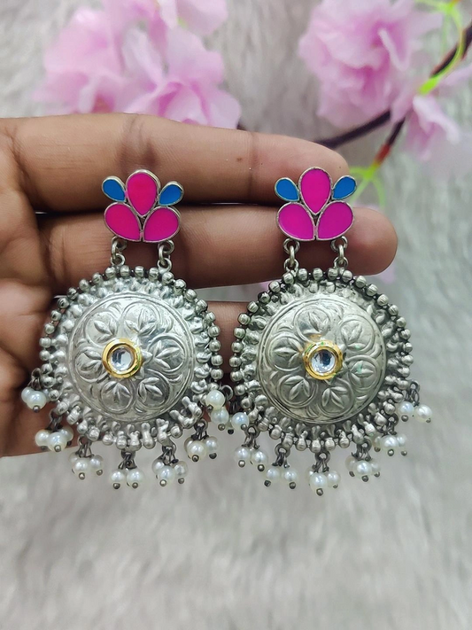 German Silver Earrings #GE040 (Pink)