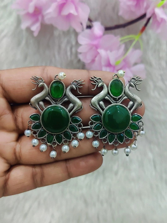 German Silver Earrings #GE044 (Green)