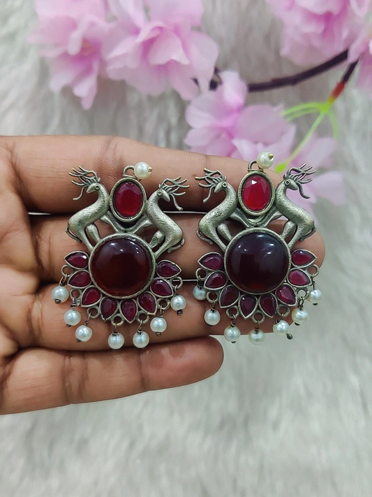German Silver Earrings #GE044 (Red)