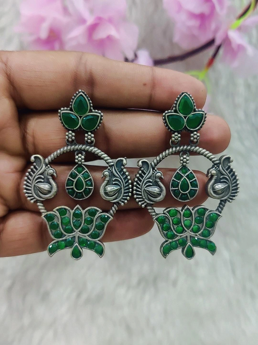 German Silver Earrings #GE045 (Green)