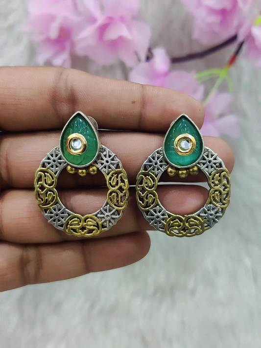 German Silver Earrings #GE046 (Green)