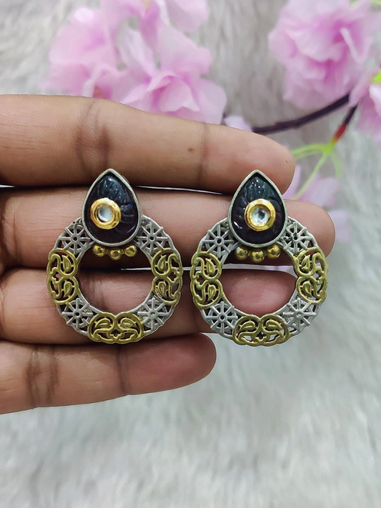 German Silver Earrings #GE046 (Black)