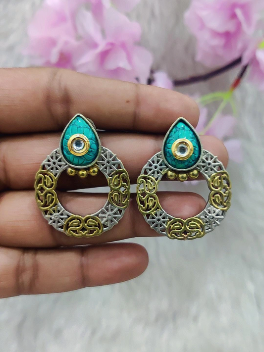 German Silver Earrings #GE046 (Sea-Green)