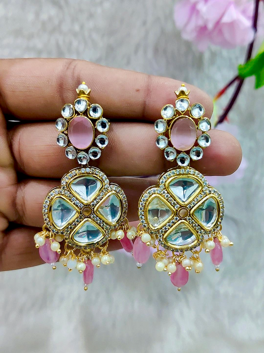 Brass Golden Preium Earrings #GE040 - Pink