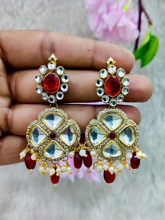 Brass Golden Preium Earrings #GE040 - Red