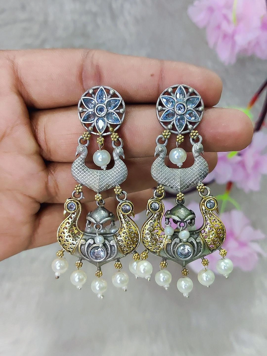 German Silver Earrings #GE087 - Diamond White Monalisa Stone