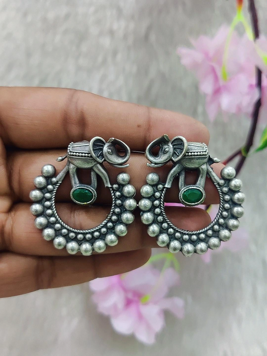 German Silver Earrings #GE089 -Green