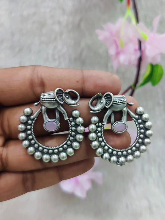 German Silver Earrings #GE089 -Pink