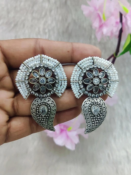 German Silver Earrings #GE093 - Diamond-White