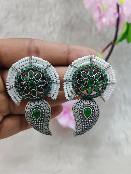 German Silver Earrings #GE093 - Diamond-White