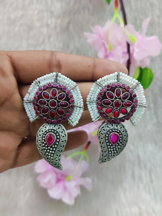 German Silver Earrings #GE093 - Diamond-White