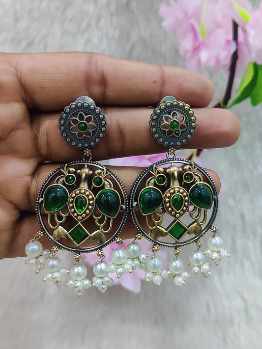 German Silver Earrings #GE105 - Green