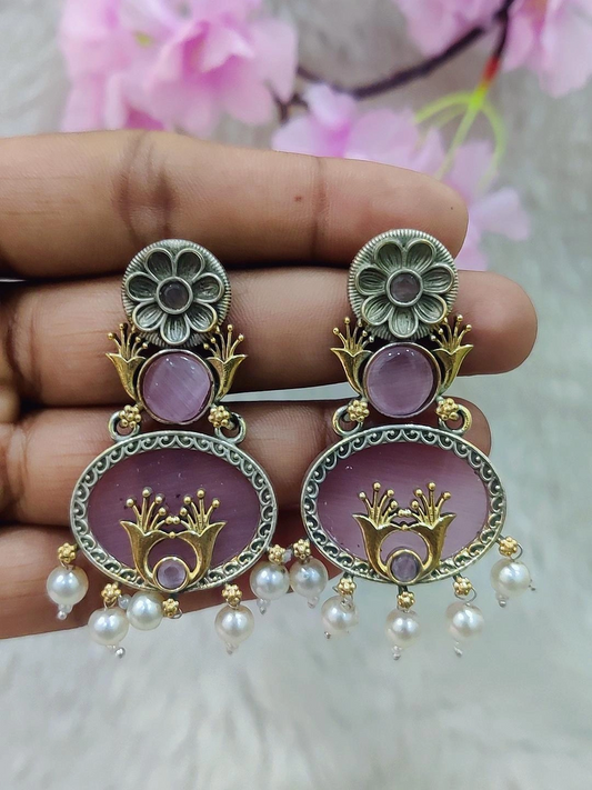 German Silver Earrings #GE091 - Pink