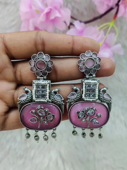 German Silver Earrings #GE090 - Pink