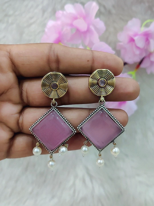 German Silver Earrings #GE092 - Pink