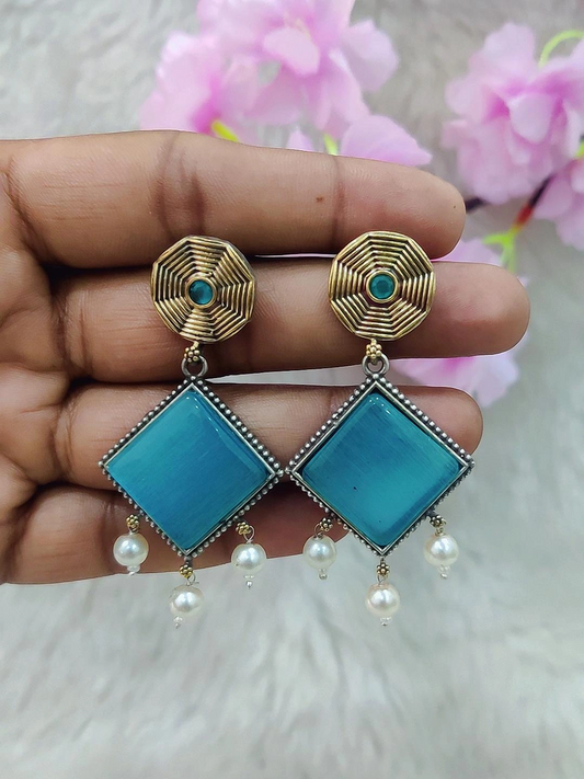 German Silver Earrings #GE092 - Sky Blue