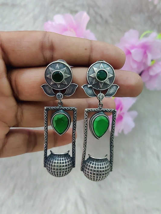 German Silver Earrings #GE094 - Pink