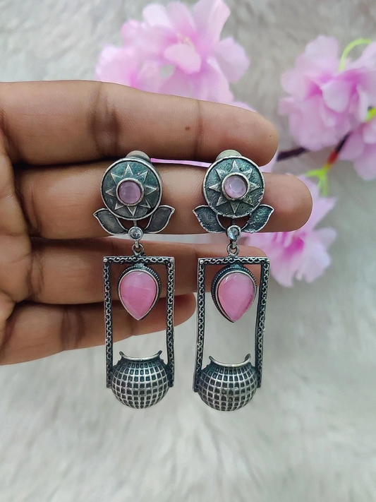 German Silver Earrings #GE094 - Pink