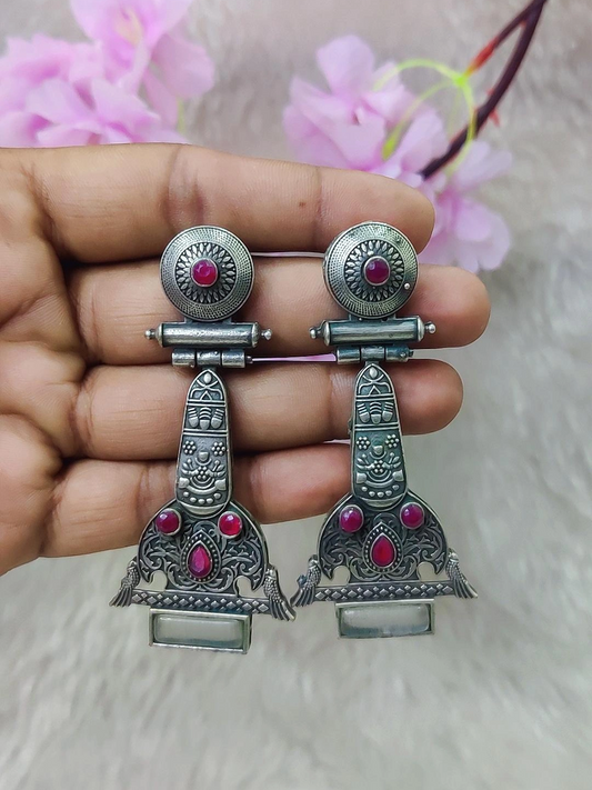 German Silver Earrings #GE103 - Ranipink-White