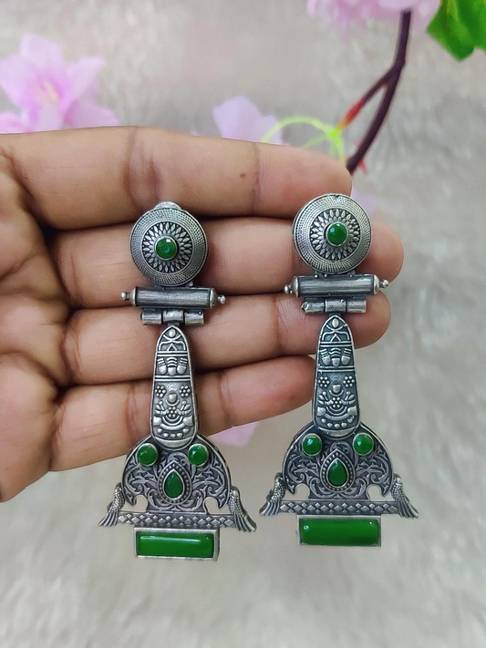 German Silver Earrings #GE103 - Green
