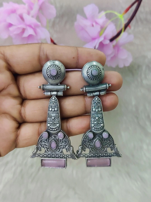 German Silver Earrings #GE103 - Pink