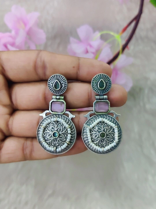 German Silver Earrings #GE104 - Pink
