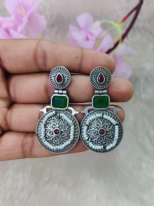 German Silver Earrings #GE104 - Multi (Ranipink-Green)
