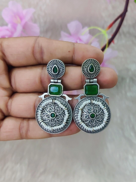 German Silver Earrings #GE104 - Green