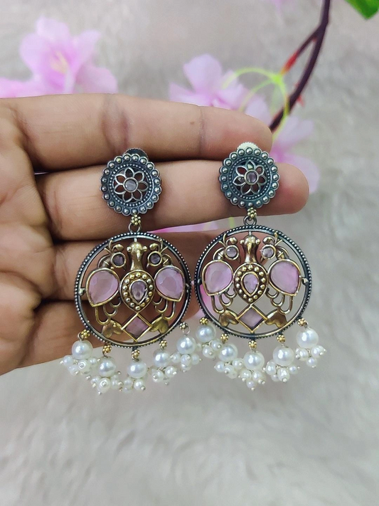 German Silver Earrings #GE105 - Pink