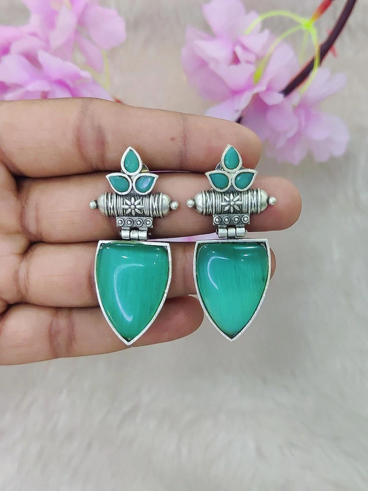 German Silver Earrings #GE106 - Sea-Green